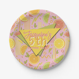 Prato De Papel Retro Pink Summer Citrus Fruit Birthday