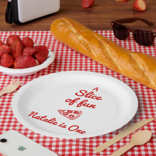 Prato De Papel Retro Pizza 1rua E Fatia Escrita De Aniversário Di