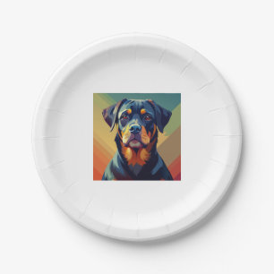 Prato De Papel Retro Pop Art Rottweiler - Retrato Colorido de Cac
