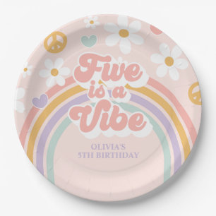 Prato De Papel Retro Rainbow Five é uma Vibração 5º Aniversário
