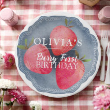 Retro red Strawberry Berry First Birthday