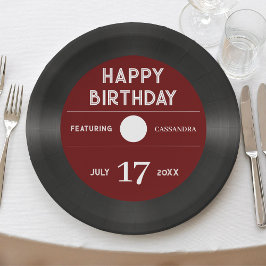 Prato De Papel Retro Red Vinyl Record Black Happy Birday