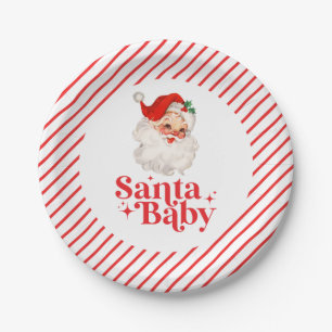 Prato De Papel Retro Santa Baby chá de bebê de Natal