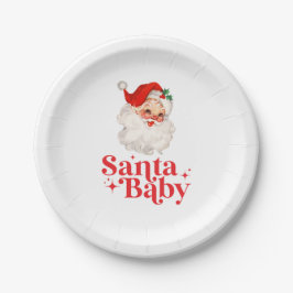 Prato De Papel Retro Santa Baby chá de bebê de Natal