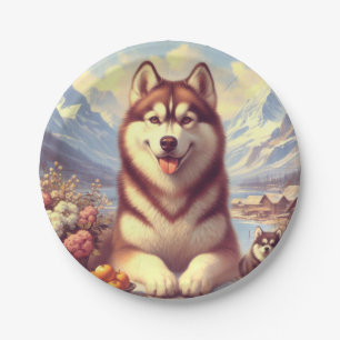 Prato De Papel Retro Siberian Husky Pintura