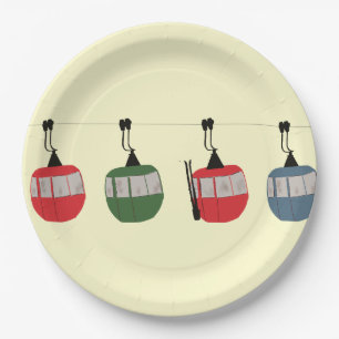 Prato De Papel Retro Ski Gondola Lift Skiers Cream
