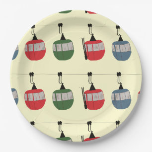 Prato De Papel Retro Ski Gondola Lift Skiers Cream