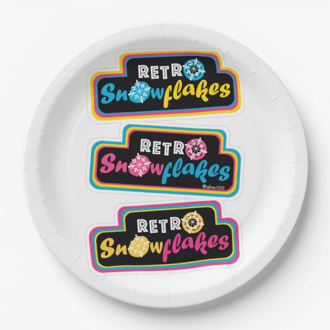 Prato De Papel Retro Snowflakes CMYK Stickers (Frente)