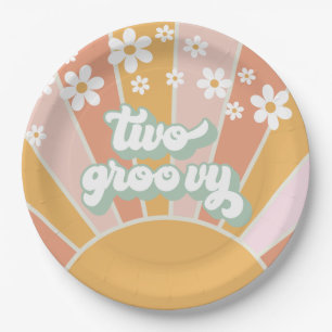 Prato De Papel Retro Sunshine Dois Aniversário Groovy Daisy