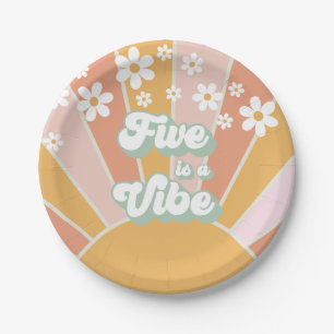 Prato De Papel Retro Sunshine Five é uma vibe hippie floral