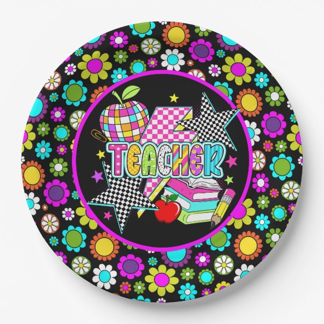 Prato De Papel Retro Teacher  Paper Plate (Frente)