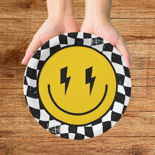 Prato De Papel Retro Um Cara Feliz Sorriso Rosto Menino 1º Aniver