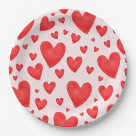 Prato De Papel Retro Valentine Hearts Wedding Red Pink