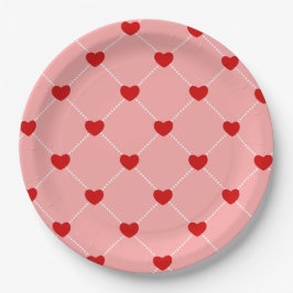Prato De Papel retro valentines dots hearts pink red