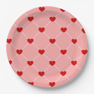 Prato De Papel retro valentines dots hearts pink red