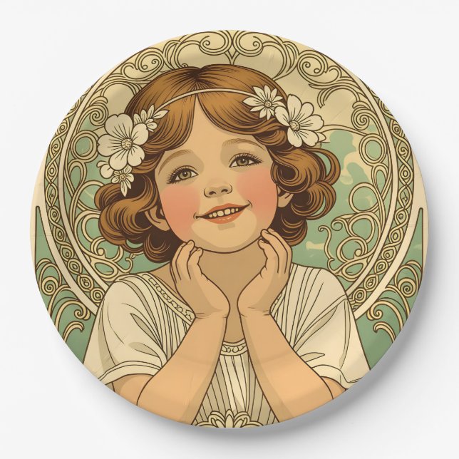 Prato De Papel retro vintage child with flowers (Frente)