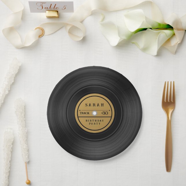 Prato De Papel Retro Vinyl Record Birthday  (Casamento)