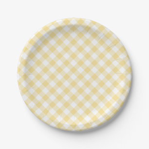 Prato De Papel Retro Xadrez Amarelo Canário