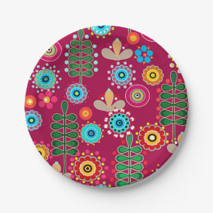 Prato De Papel Retroativo, padrão de flores
