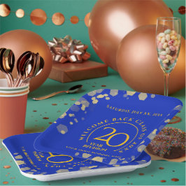 Prato De Papel Reunião de Classe da Faculdade de Azul e Dourada