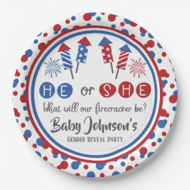 Prato De Papel Revelação de Gênero Bebês - Firecracker 4 de julho