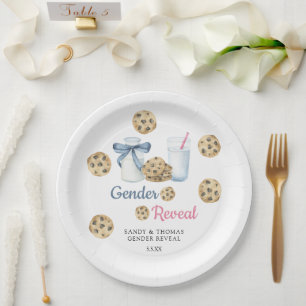 Prato De Papel Revelação de Gênero de Leite e Biscoitos de Aquare