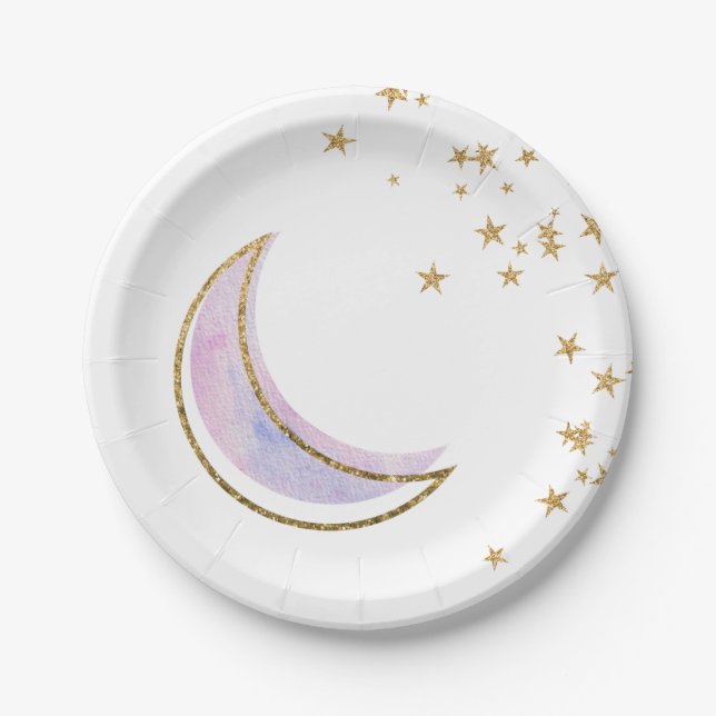 Prato De Papel Revelação de Gênero de Placas Estrelas Azuis Rosa  (Frente)