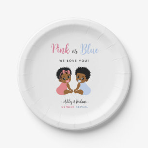 Prato De Papel Revelação do Sexo do Bebê Afro-Americano Rosa ou A