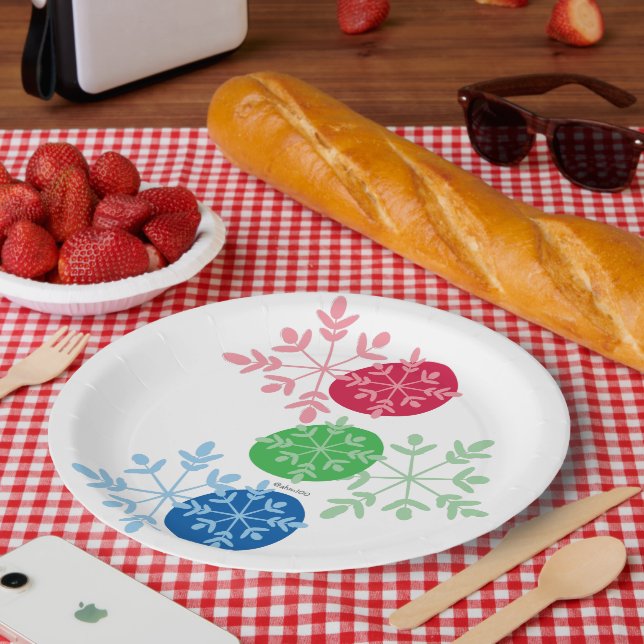 Prato De Papel RGB Snowflakes (Piquenique)