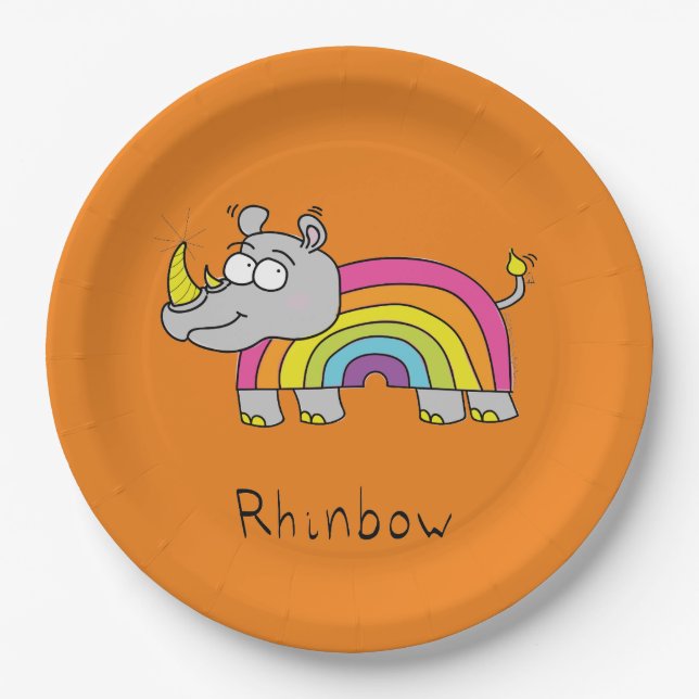 Prato De Papel Rhino Rainbow Cute Kids Rhinocerec (Frente)