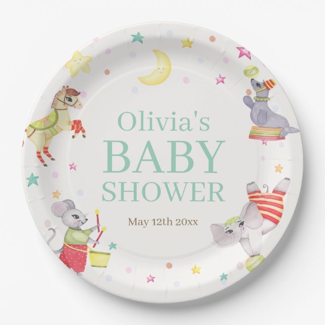 Prato De Papel Rico Circus Carnival Animal Chá de fraldas (Frente)