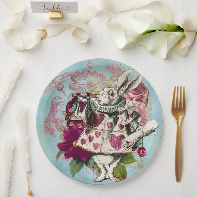 Prato De Papel Rico Wonderland White Rabbit (Casamento)
