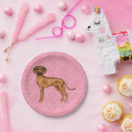 Prato De Papel Ridgeback Dog Love Heart Pink