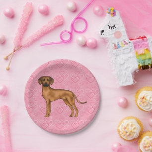 Prato De Papel Ridgeback Dog Love Heart Pink