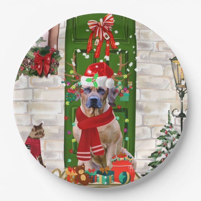 Prato De Papel Ridgeback Dog Natal (Frente)