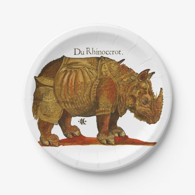Prato De Papel Rinocerontes Rinocerontes de Vintage Rhino Durer A (Frente)