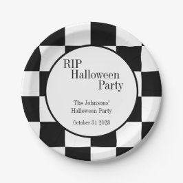 Prato De Papel RIP Halloween Black and White Check Party
