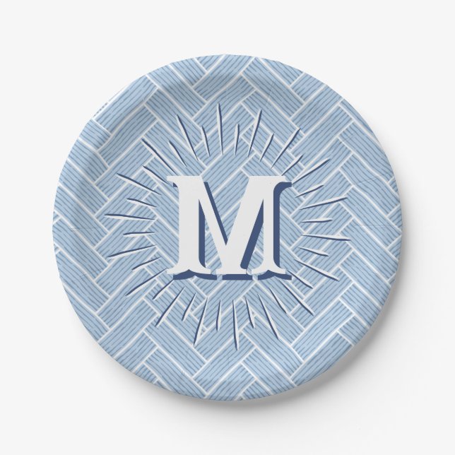 Prato De Papel Ripple Herringbone em Slate Personalizado (Frente)