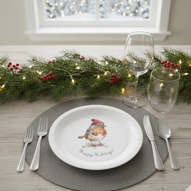 Prato De Papel Robin de Natal Clássico, personalizado  (Criador carregado)