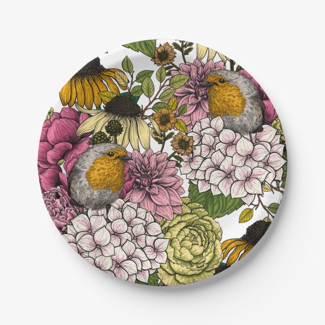 Prato De Papel Robins no jardim (Frente)