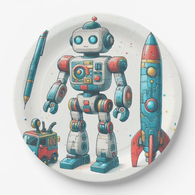 Prato De Papel Robô com nave espacial (Frente)