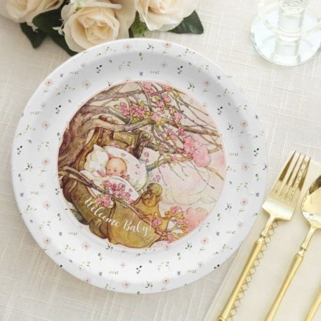 Prato De Papel Rock A Bye Baby Nursery Rhyme Chá de fraldas (Criador carregado)