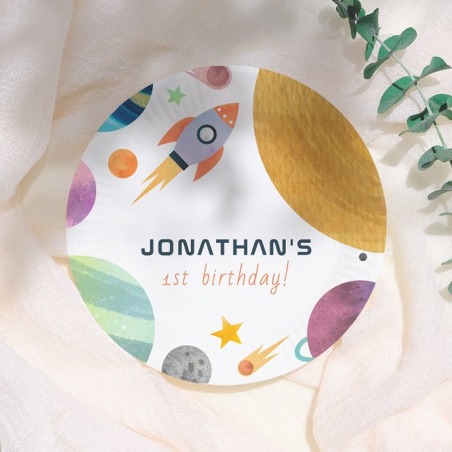 Prato De Papel Rocket Trip Around The Sun Space Boy Birthday (Criador carregado)