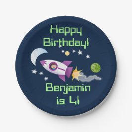 Prato De Papel Rockets em ilustração de desenhos animados espacia