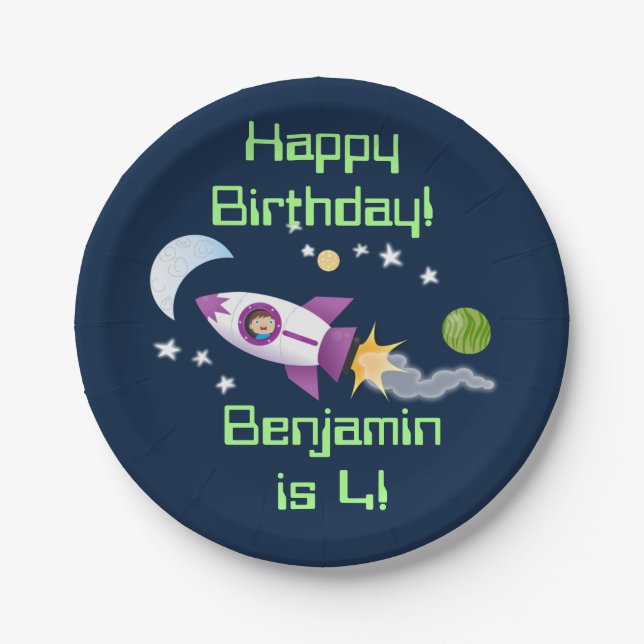 Prato De Papel Rockets em ilustração de desenhos animados espacia (Frente)