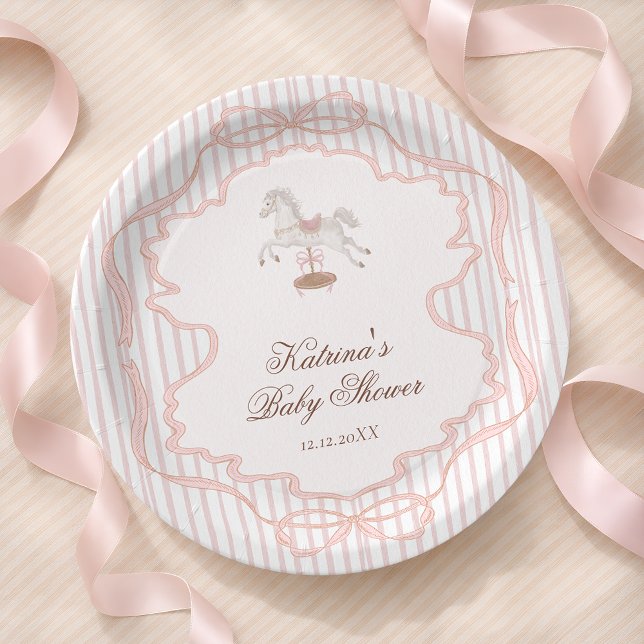 Prato De Papel Rocking Horse Pink Girl Baby Shower (Criador carregado)