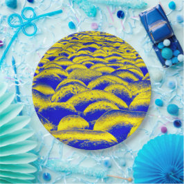 Prato De Papel Rockscape azul e amarelo