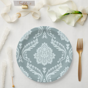 Prato De Papel Rococo Damask Padrão Grande Ovo de Pato Azul+Turqu