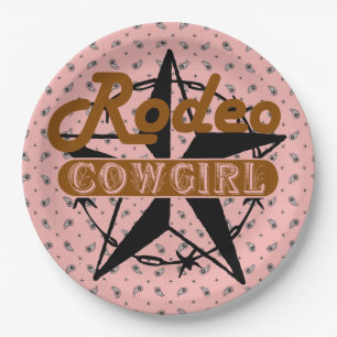 Prato De Papel Rodeo Cowgirl Pink Bandanna Star Barbed Wire
