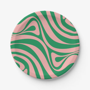 Prato De Papel Rolamentos Retrorísticos Rosa e Rosa Verde